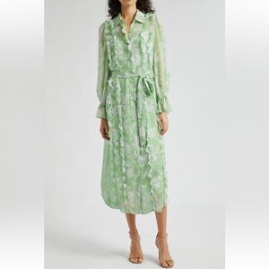 Cinq à Sept Estelle Floral Long Sleeve Ruffle Dress Size 4 in Peridot NWOT